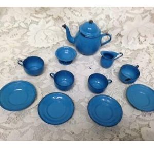 Vintage 12-pc French Blue Enamelware, Child’s Tea Set